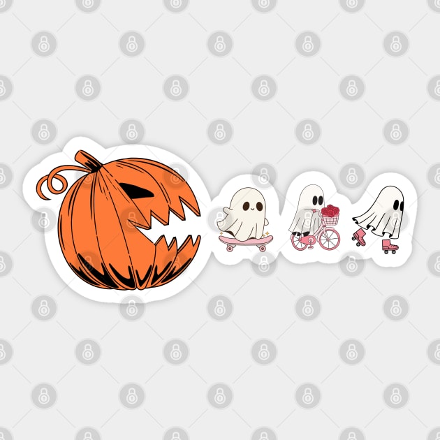Pumpkin Eating Ghosts Halloween Sticker by The WYLD Tribe